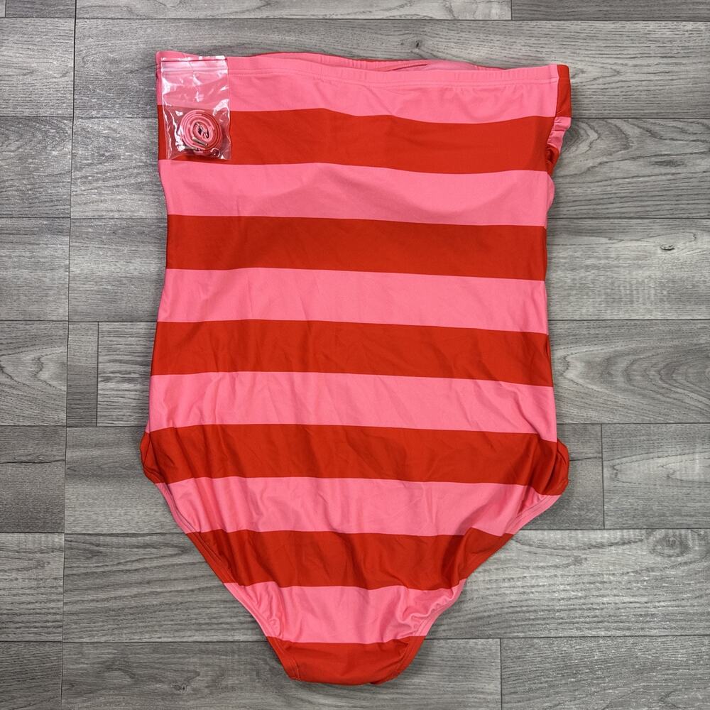 Kate Spade Bandeau One Piece Swimsuit Strapless Fresh Tomato Stripe sz XL - Picture 5 of 5